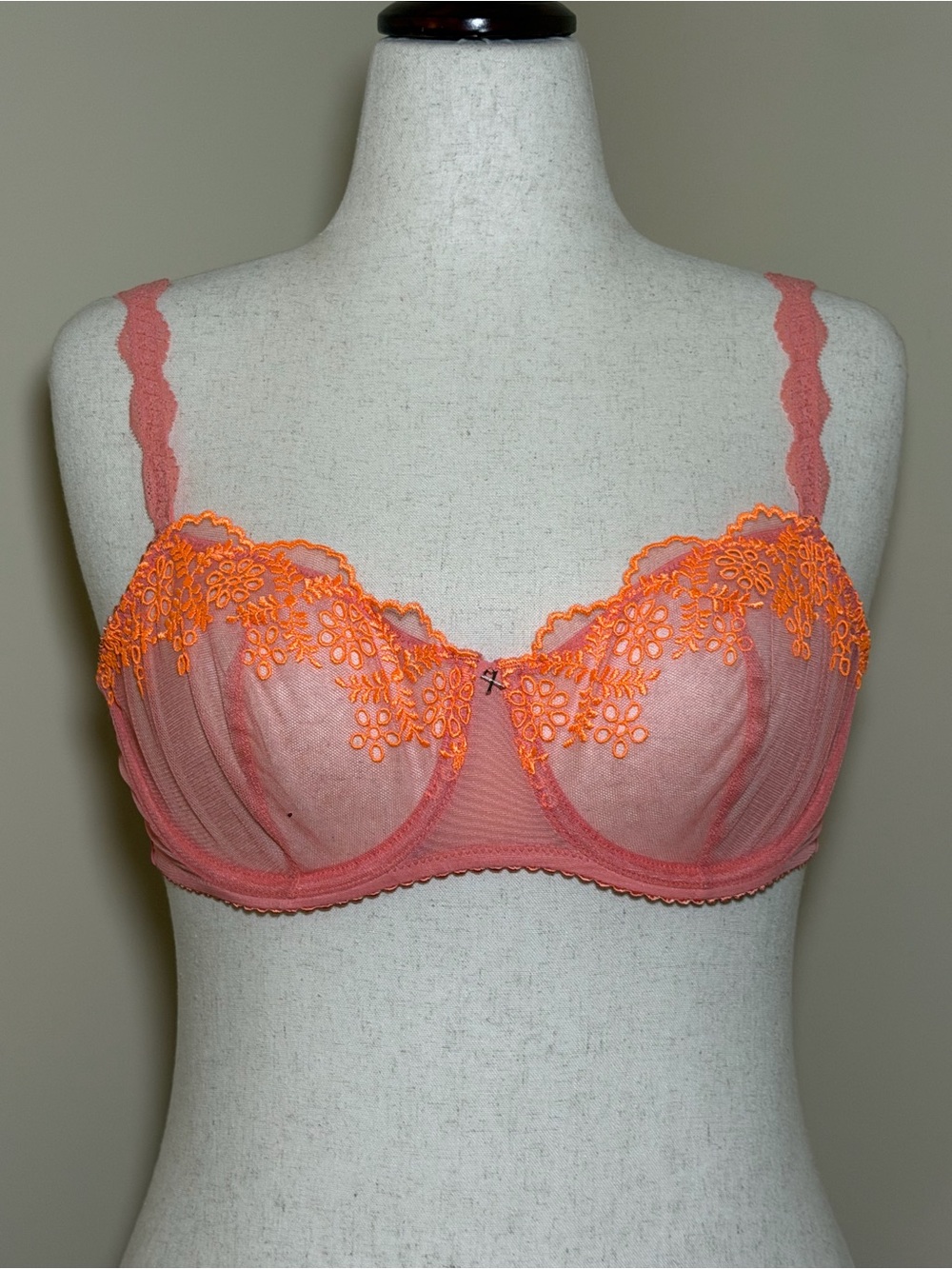NWT Savage X Fenty In Your Daydreams Balconette Bra 36D Pink Orange Lace Mesh
